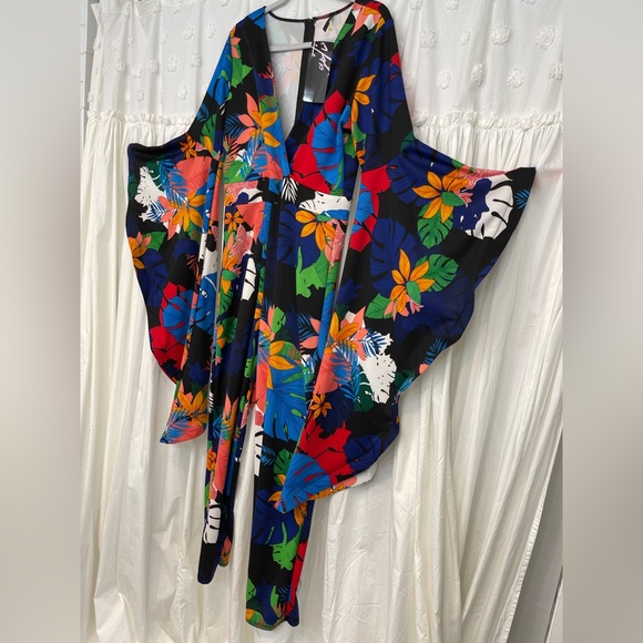 Winter Women 1X Jumpsuits V-Neck Full Flare Sleeve Print - Picture 6 of 7